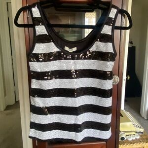 NWT Sequin Striped Black and White Tank Top